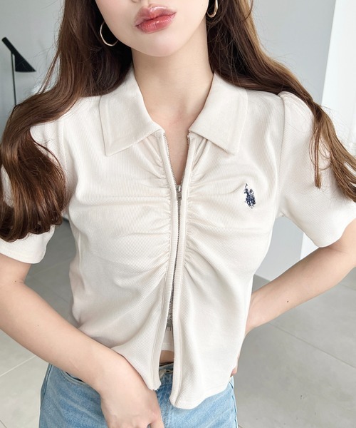 （預購）U.S. POLO ASSN. X moment+ 小Logo抓皺雙拉鍊短袖