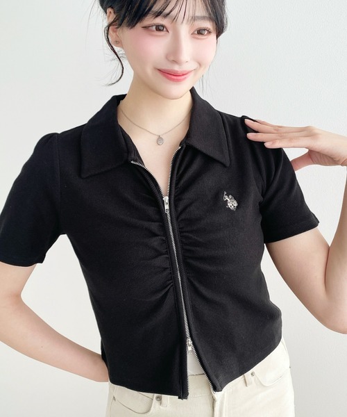 （預購）U.S. POLO ASSN. X moment+ 小Logo抓皺雙拉鍊短袖