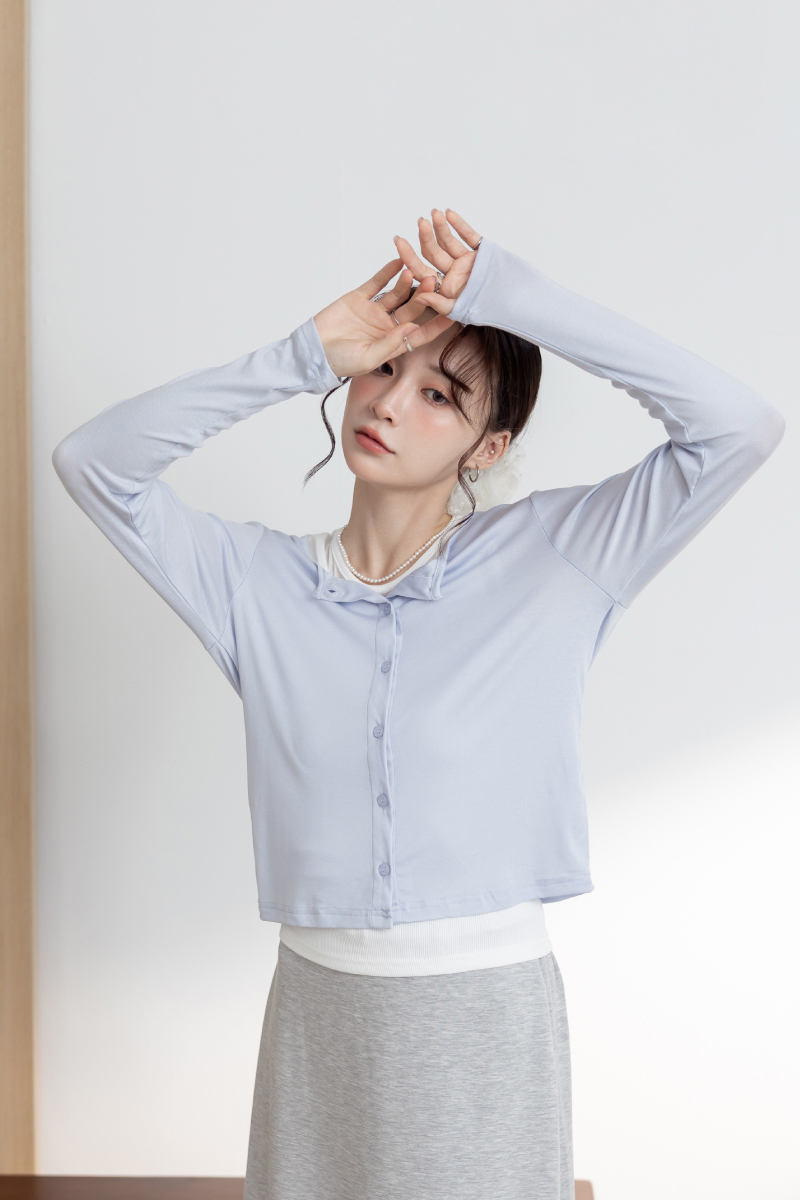 輕薄透氣純色開襟罩衫/外套