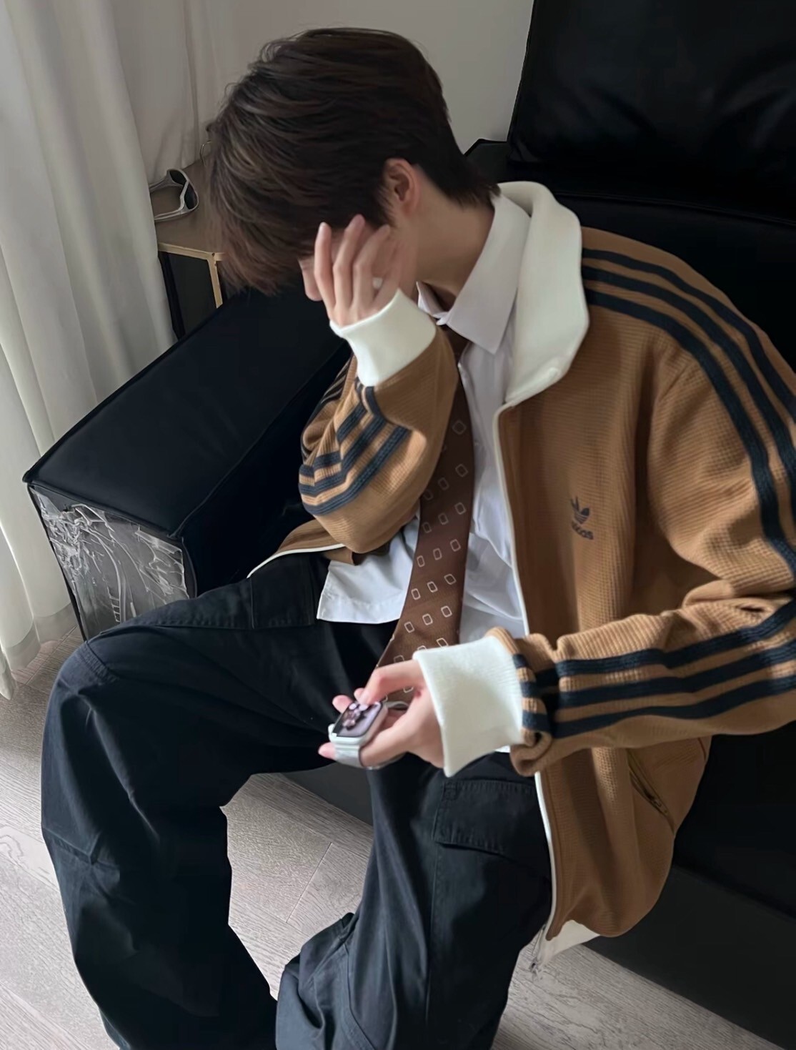 Adidas 華夫格外套 金珉奎/邊伯賢同款 泰奶棕