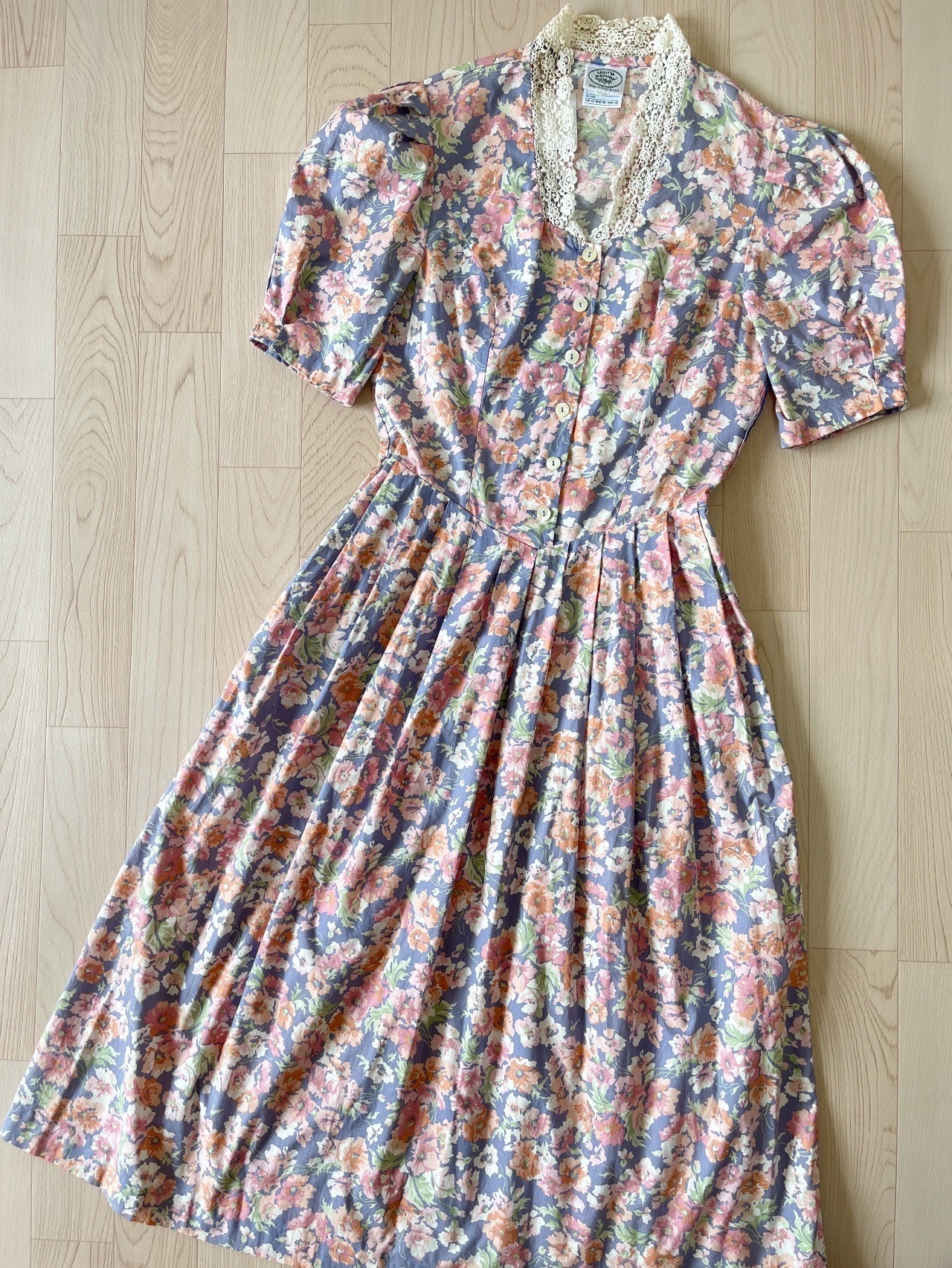 Laura Ashley英國製80s柔和藍色連身裙
