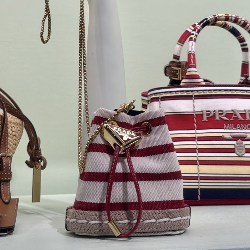 Prada Natural Striped Canvas Mini Bag red