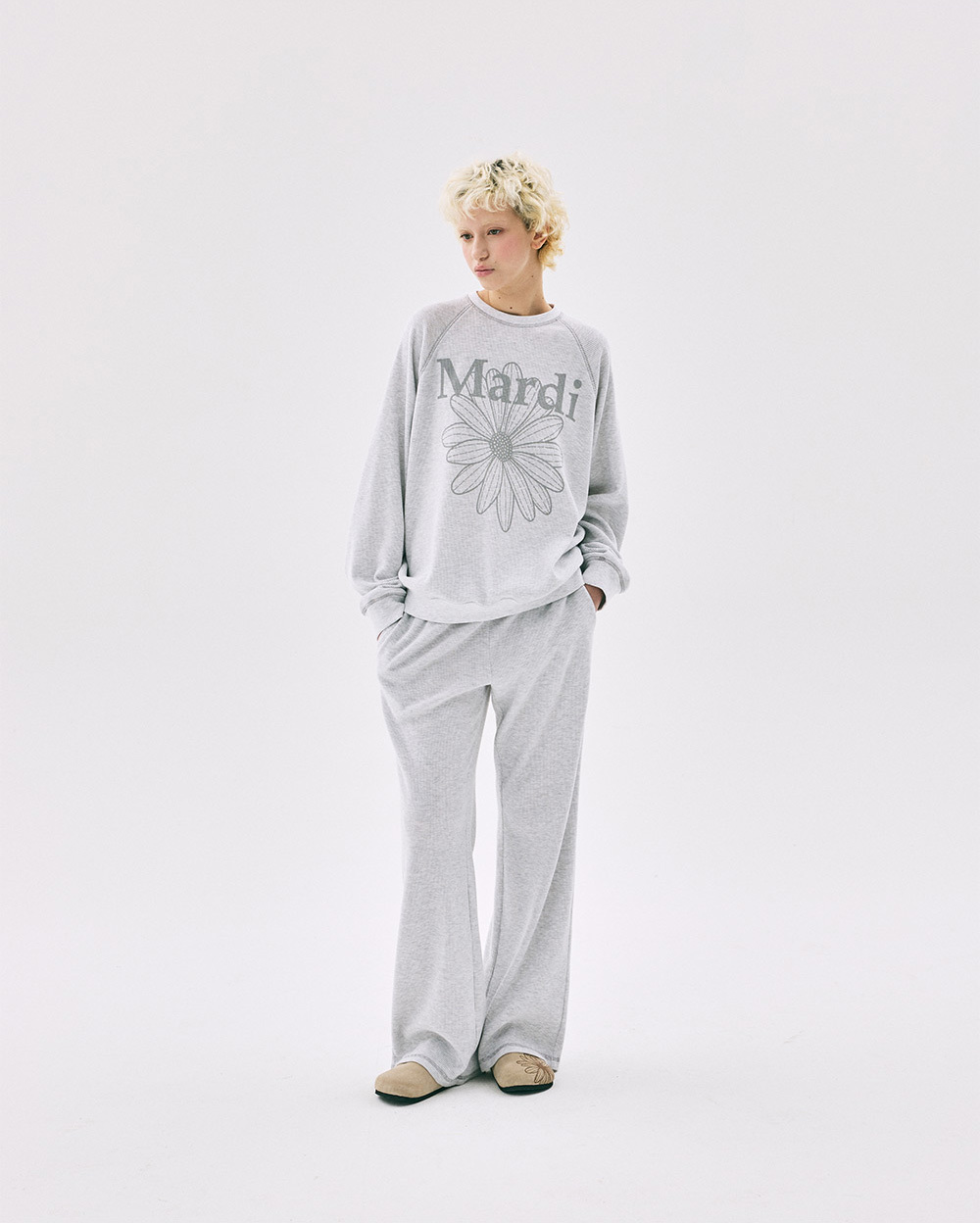 Mardi Mercredi | WAFFLE OVERSIZED SWEATSHIRT FLOWERMARDI_HEATHER GREY
