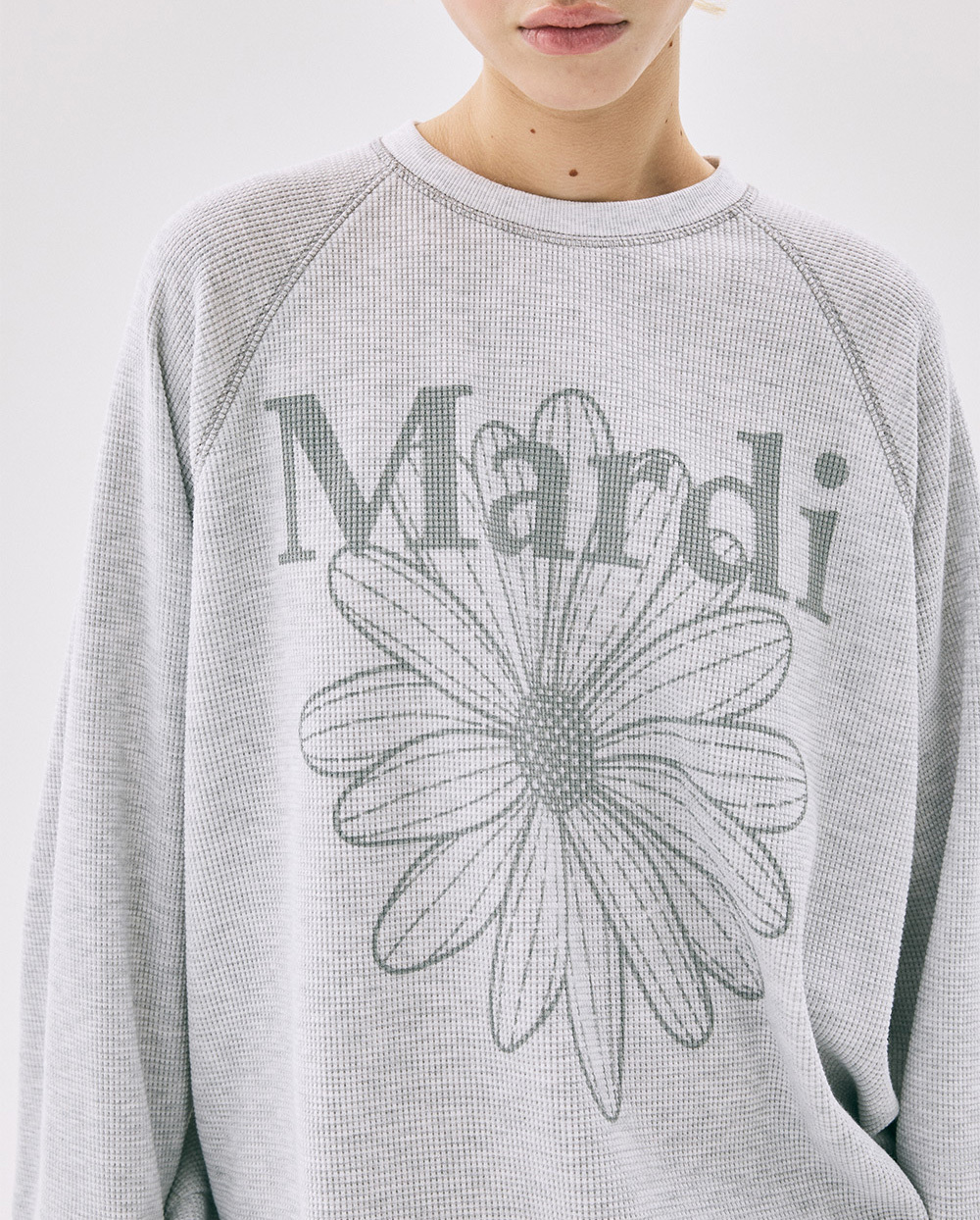 Mardi Mercredi | WAFFLE OVERSIZED SWEATSHIRT FLOWERMARDI_HEATHER GREY