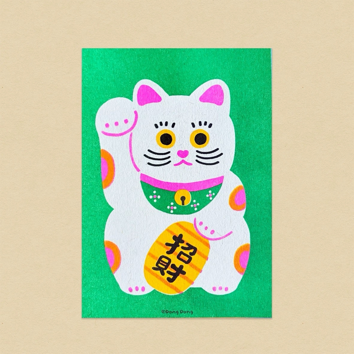 招財白貓/孔版印刷明信片