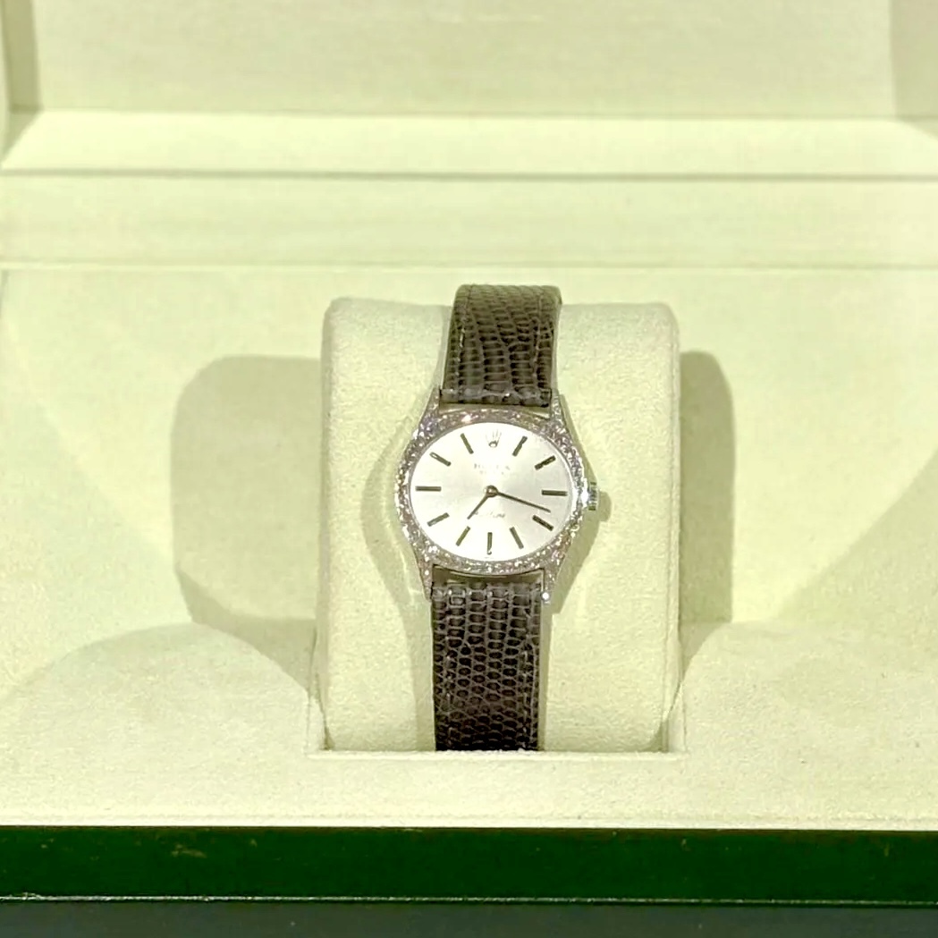 98%NEW二手ROLEX WATCH 3062068 灰綠色蜥蝪皮錶帶/ 鑽石 257022457 #勞力士手錶 #香榭站正品