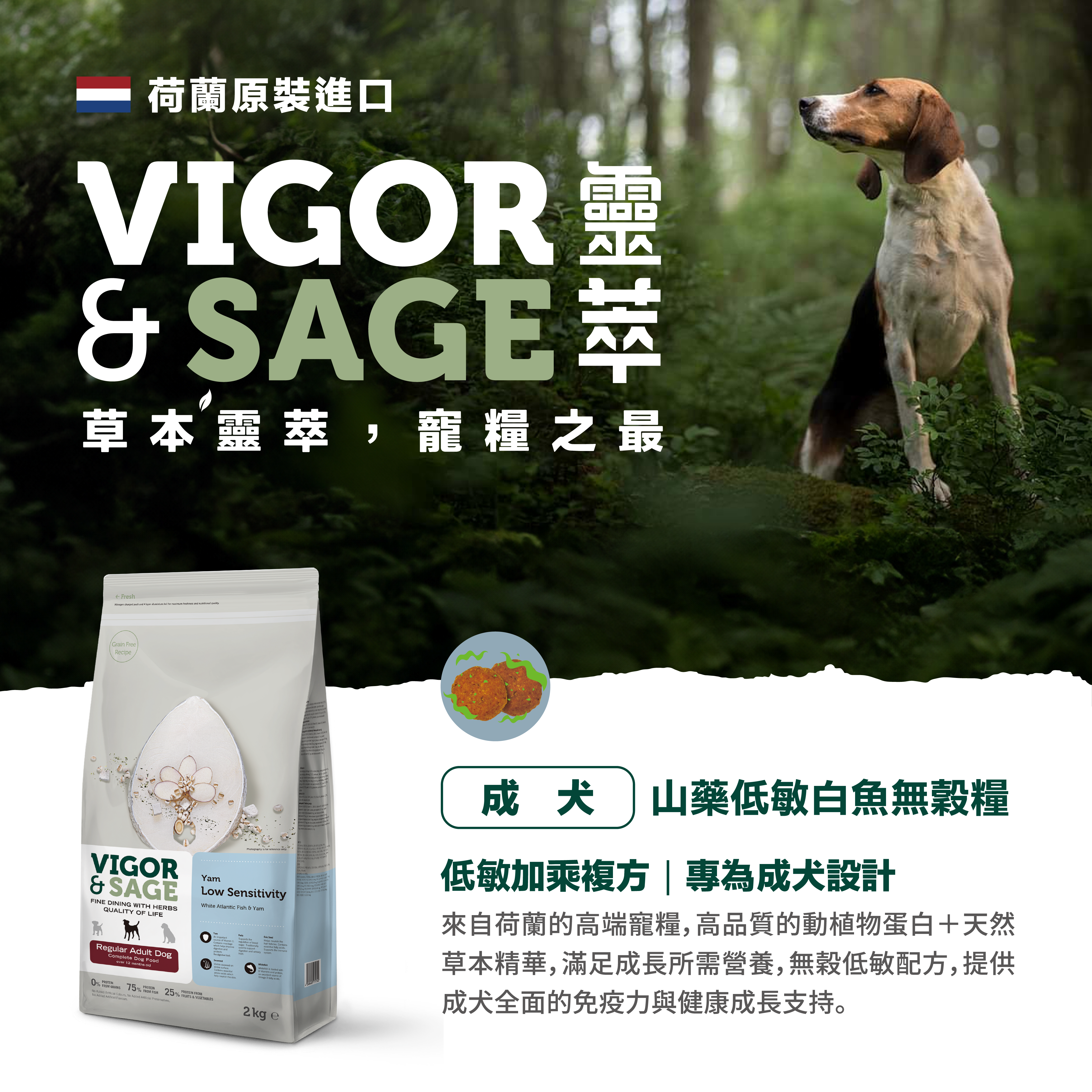 靈萃VIGOR&SAGE- 成犬山藥低敏白魚無穀糧 2kg