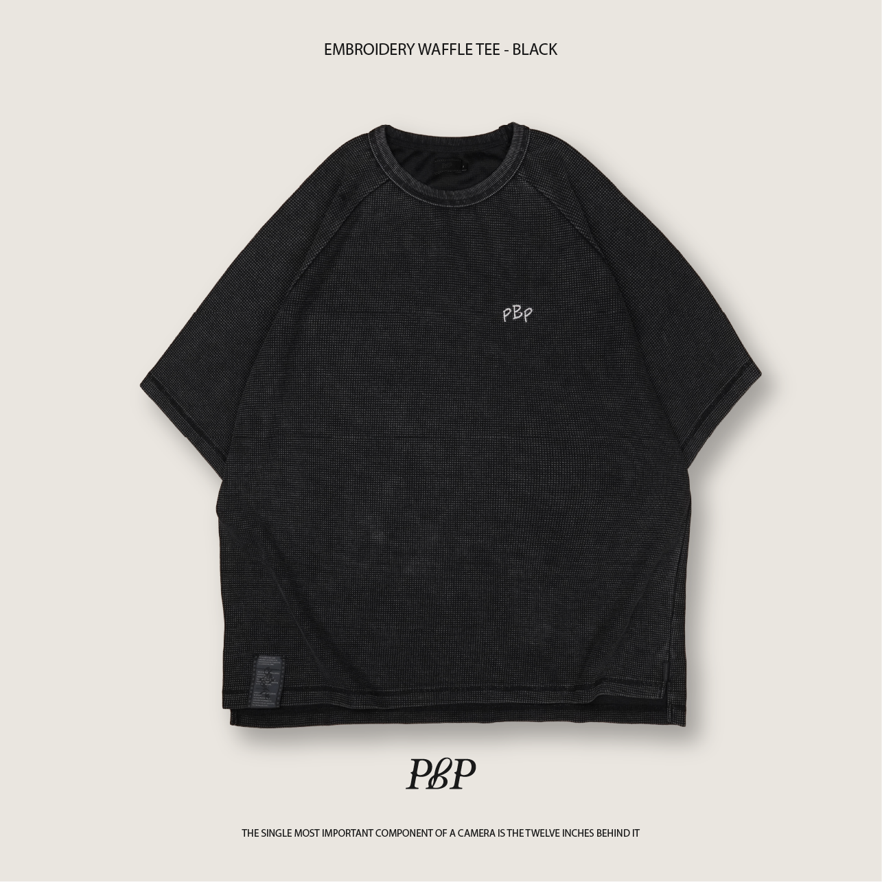 P.B.P - EMBROIDERY WAFFLE TEE  - BLACK