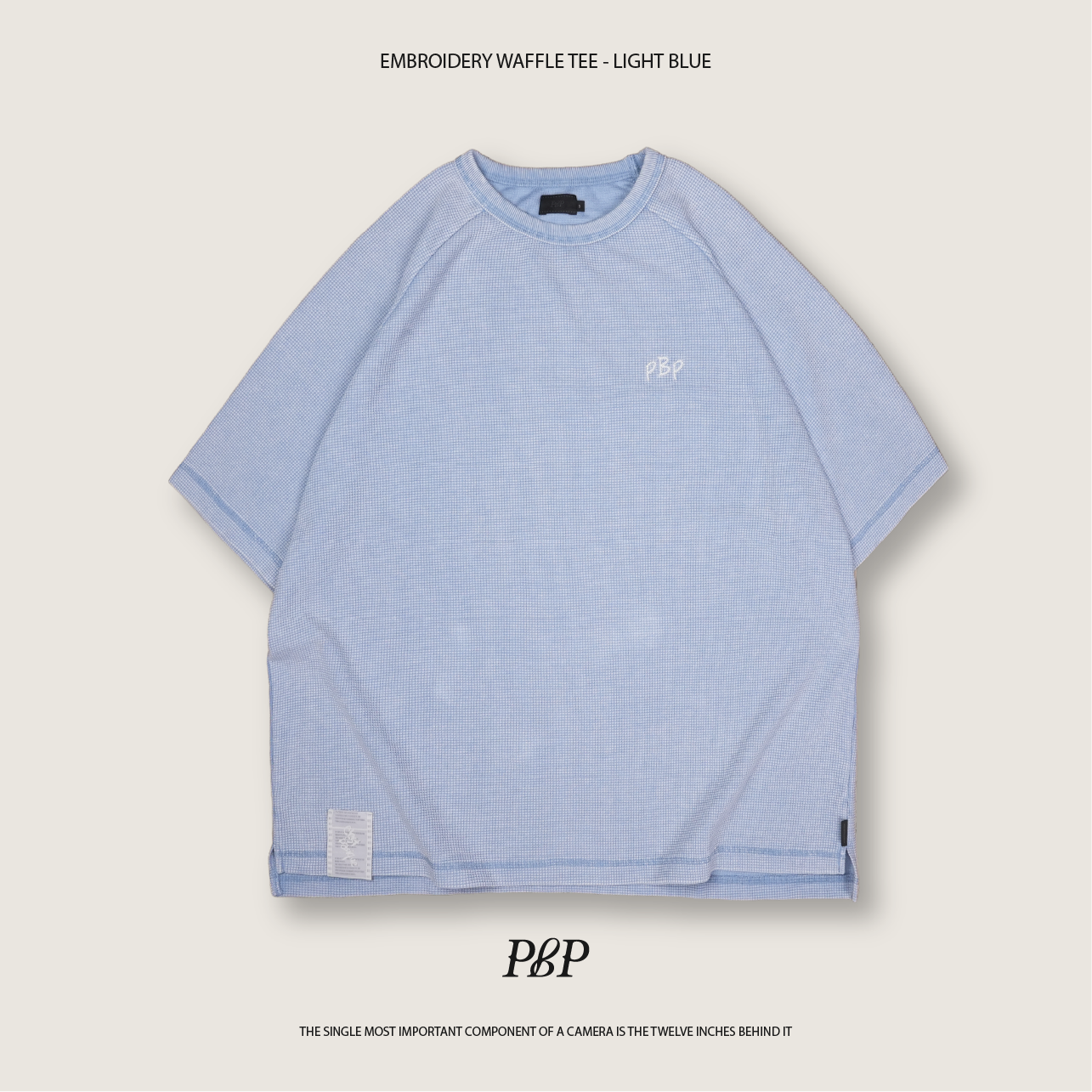 P.B.P - EMBROIDERY WAFFLE TEE  - LIGHT BLUE