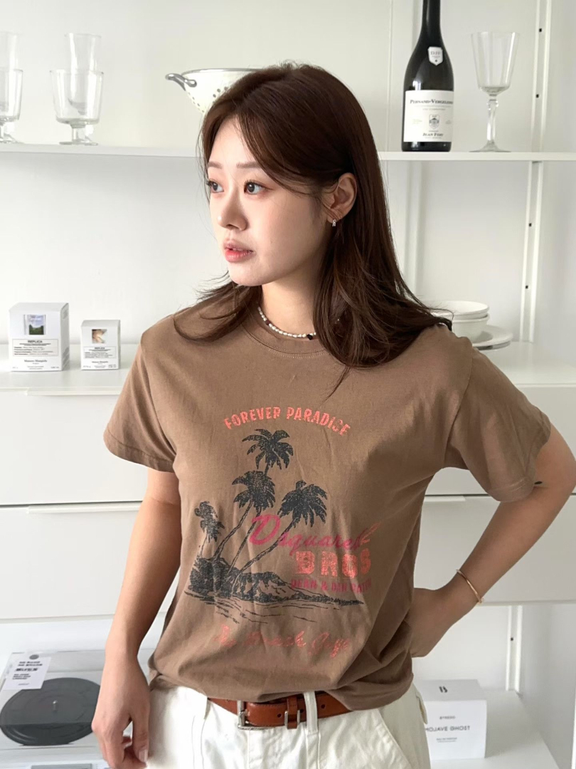 Paradise Beach 美式渡假印花復古椰影棉T