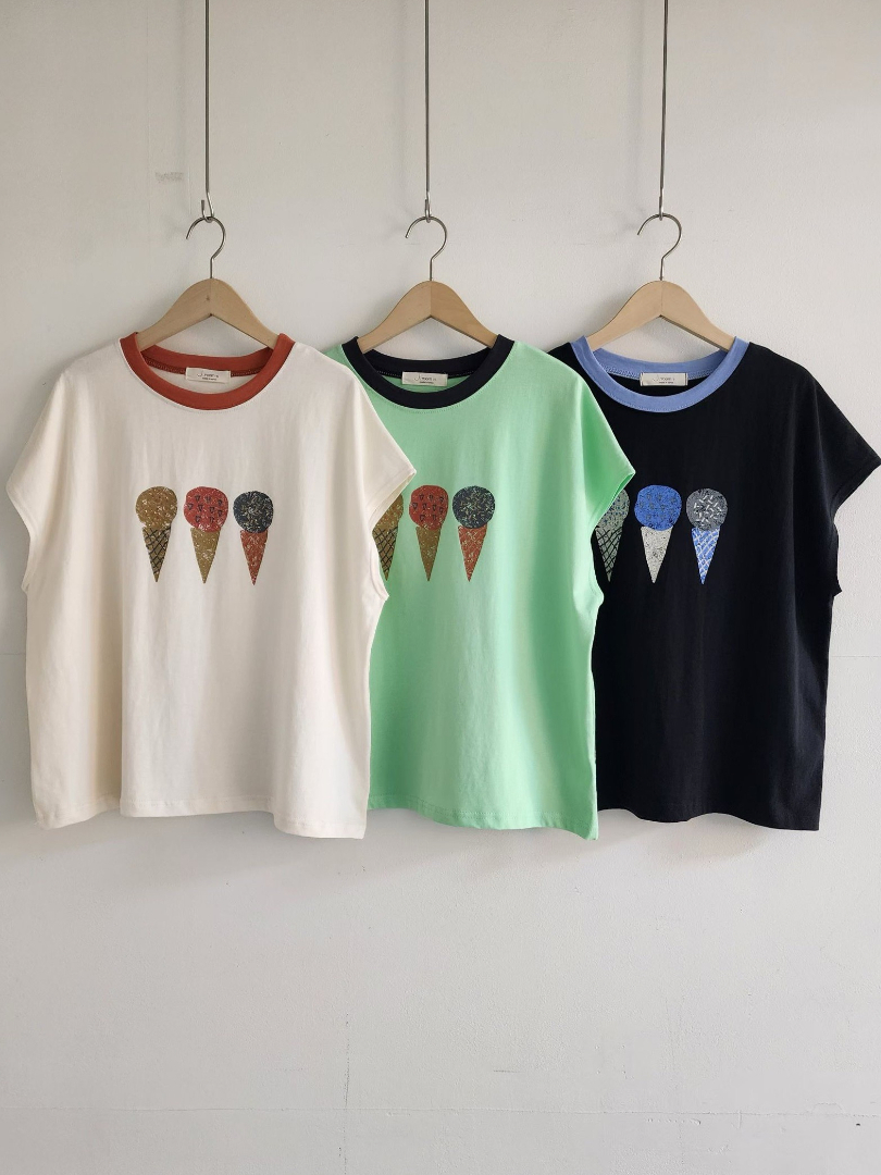 寬鬆舒服的剪裁★冰淇淋撞色圓領棉T