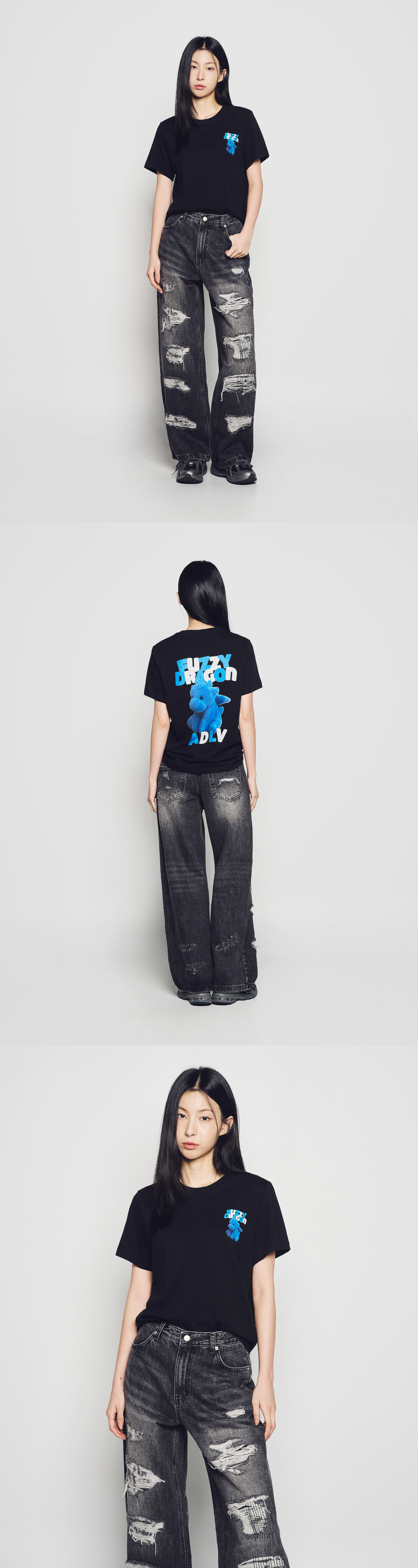 Q35 ADLV WOMAN FUZZY FONT DRAGON SHORT SLEEVE T-SHIRT - BLACK｜25FW-TP-SS-AW-WFN-BLK