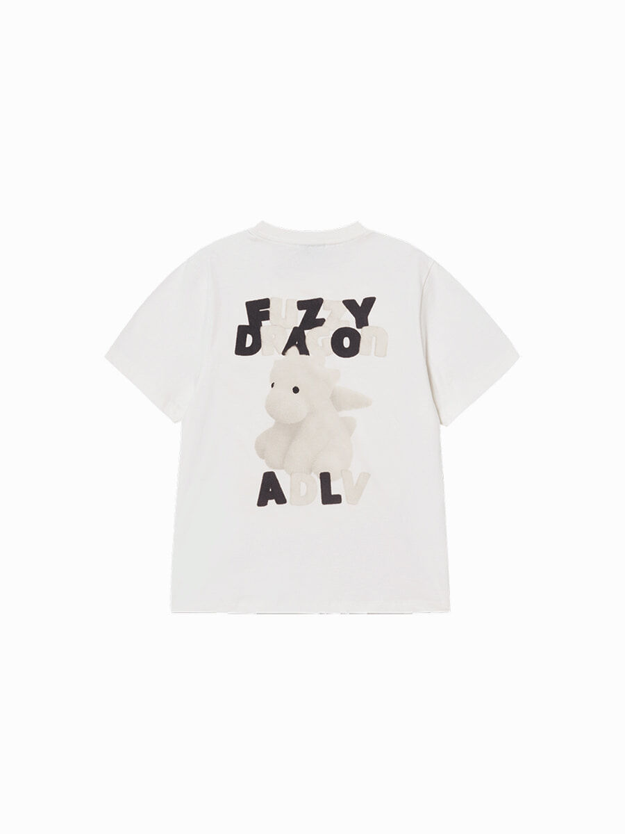 Q36 ADLV WOMAN FUZZY FONT DRAGON SHORT SLEEVE T-SHIRT - CREAM｜25FW-TP-SS-AW-WFN-CRM