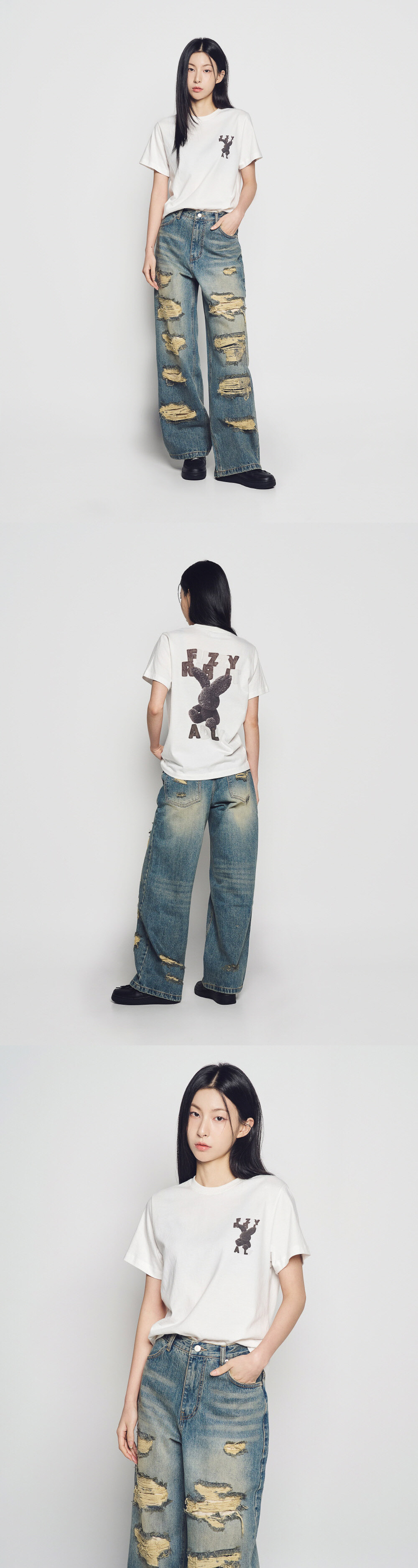 Q37 ADLV WOMAN FUZZY FONT DRAGON SHORT SLEEVE T-SHIRT - CREAM｜25FW-TP-SS-AW-WFF-CRM