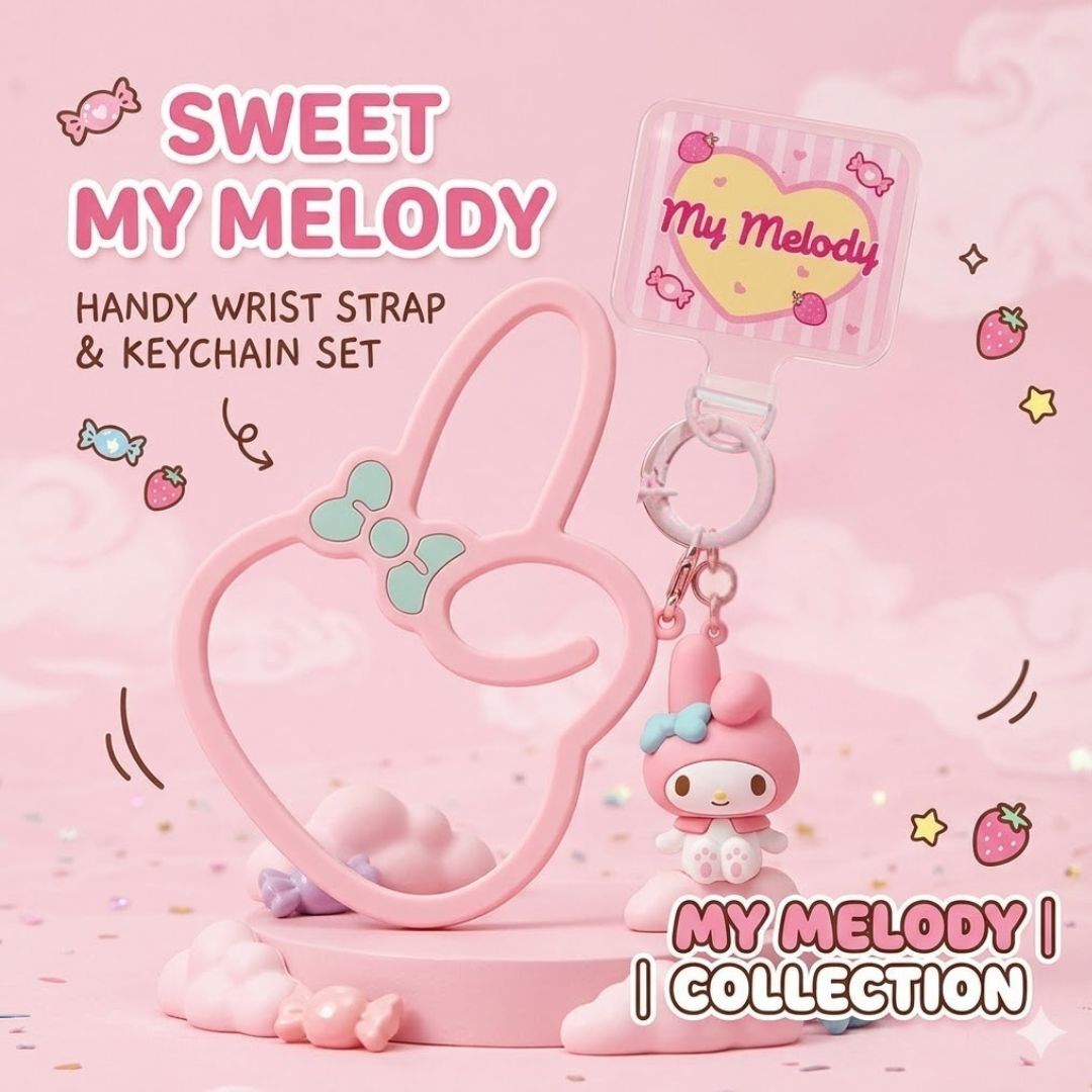MY MELODY Sanrio 手機掛繩掛圈鎖匙扣套組 | 防丟手腕掛繩連立體公仔飾物