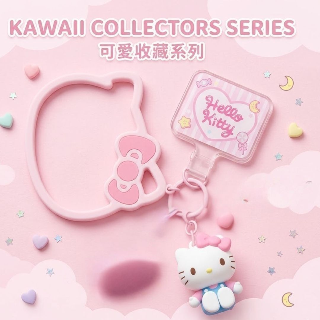HELLO KITTY Sanrio 手機掛繩掛圈鎖匙扣套組 | 防丟手腕掛繩連立體公仔飾物