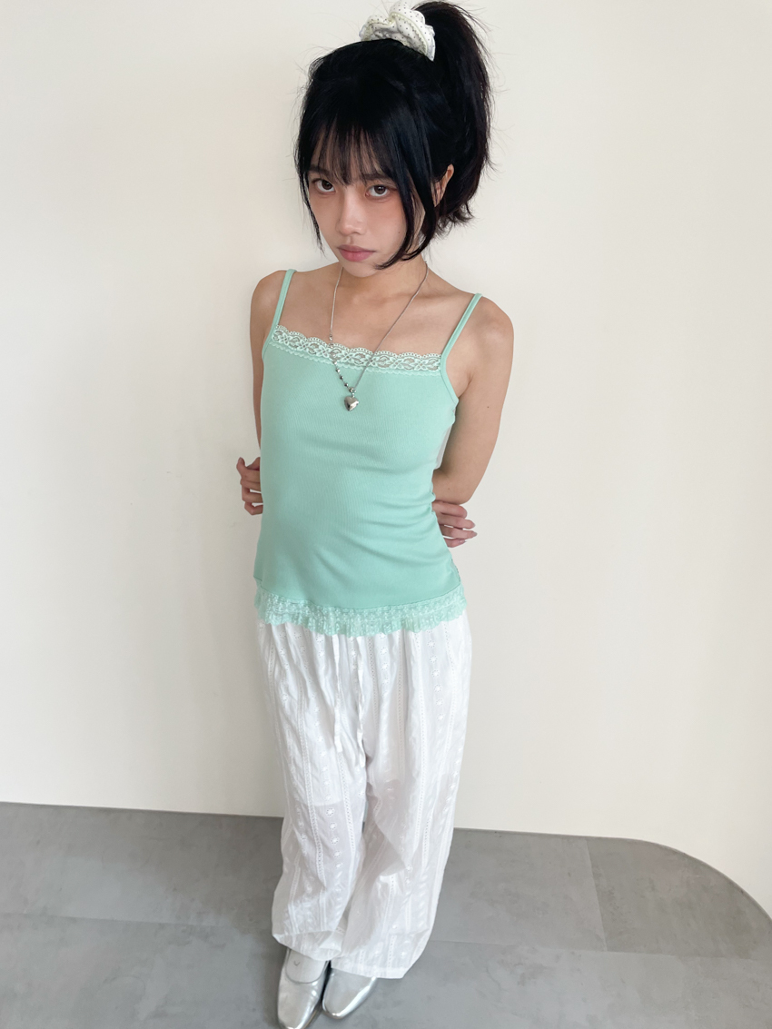 (5colors!) lace trim square-neck fitted cami