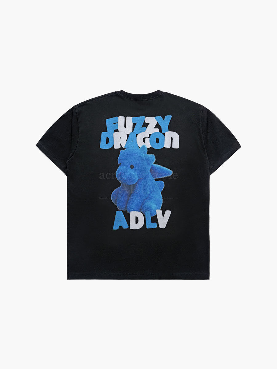 Q45 ADLV FUZZY FONT DRAGON SHORT SLEEVE T-SHIRT - BLACK｜24SS-SSAFFD-BLK