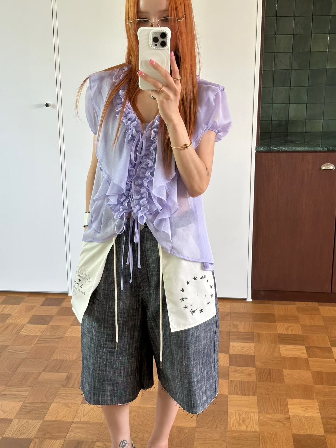 前短荷葉v領紗襯衫