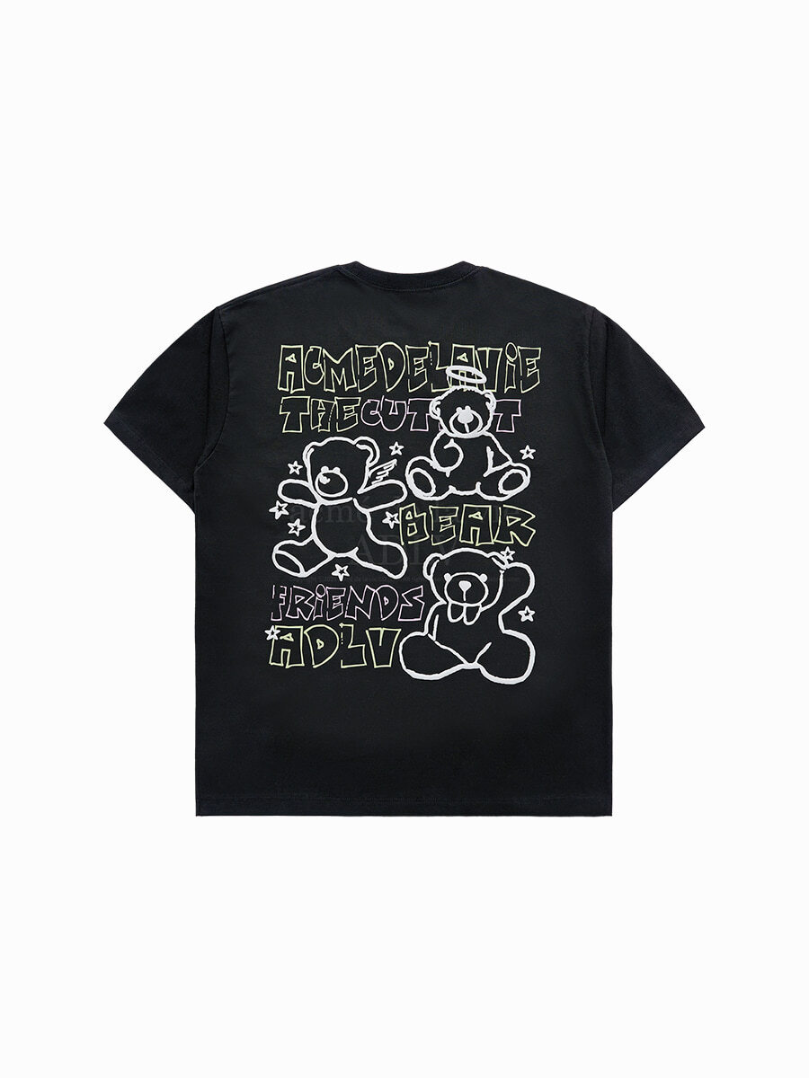 Q48 ADLV BEAR FRIENDS DOODLE ARTWORK SHORT SLEEVE T-SHIRT - BLACK｜24SS-SSABFD-BLK