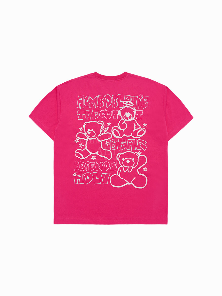 Q49 ADLV BEAR FRIENDS DOODLE ARTWORK SHORT SLEEVE T-SHIRT - PINK｜24SS-SSABFD-