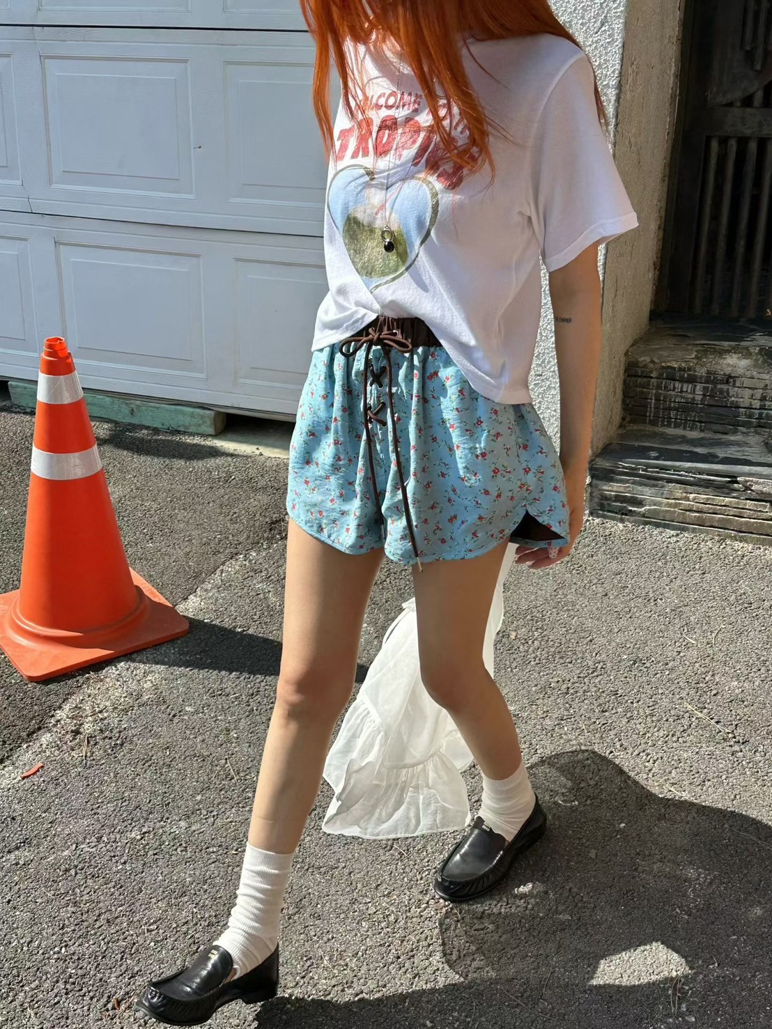 印花撞色綁帶短褲