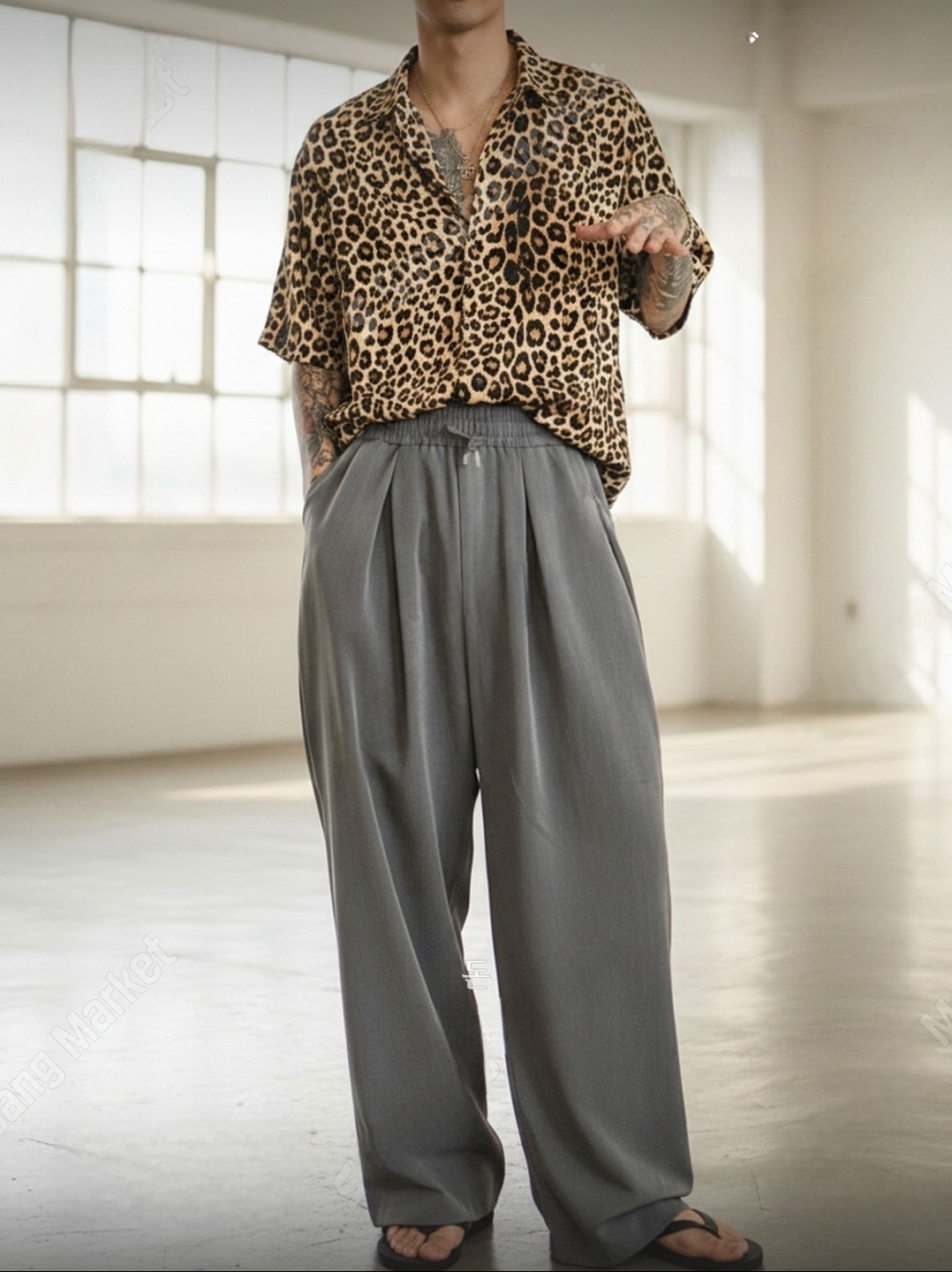 Pleated drawstring loose casual pants