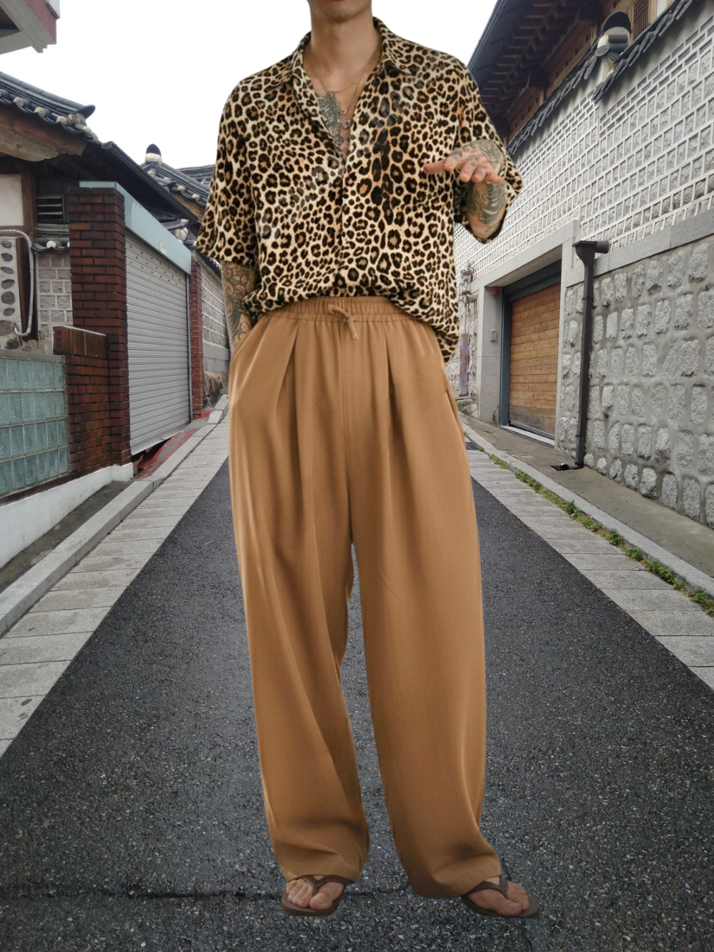 Pleated drawstring loose casual pants