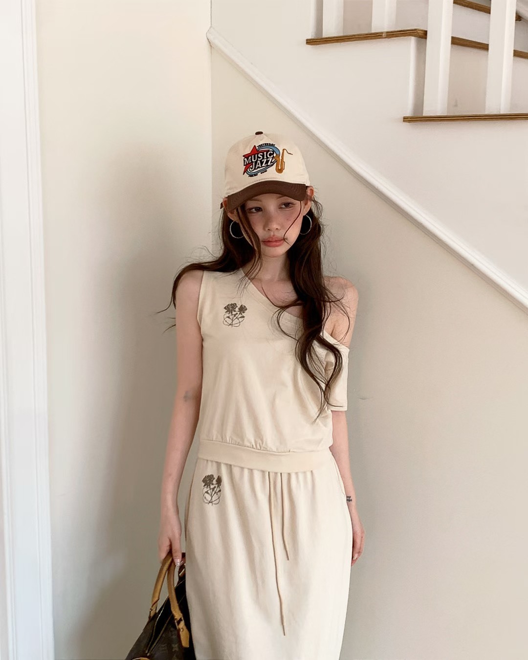 玫瑰露肩T 長裙(分售)