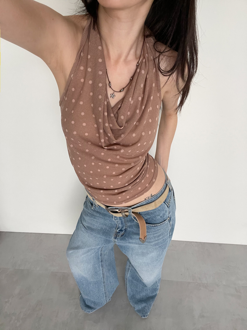 3way polka dot  cowl-neck top