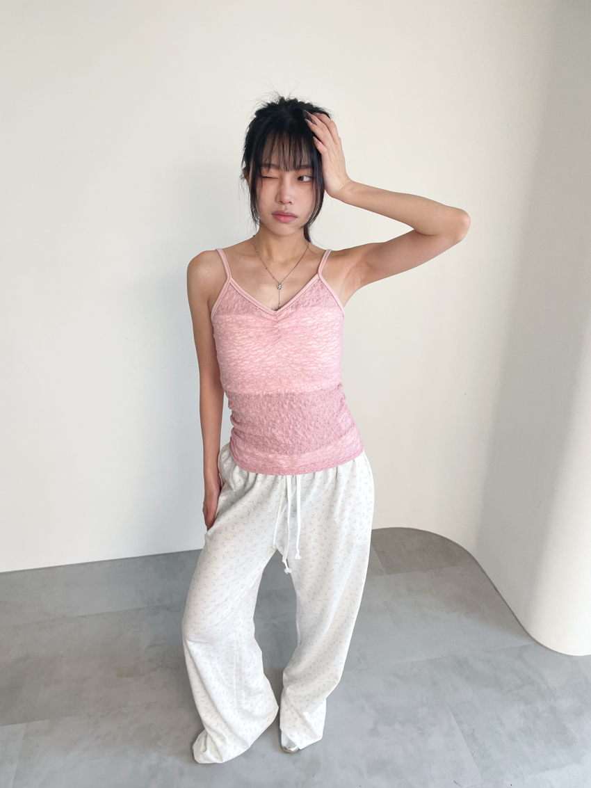 ruched sheer lace cami