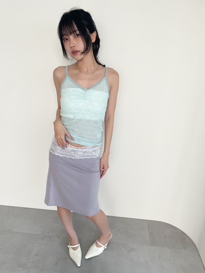 ruched sheer lace cami