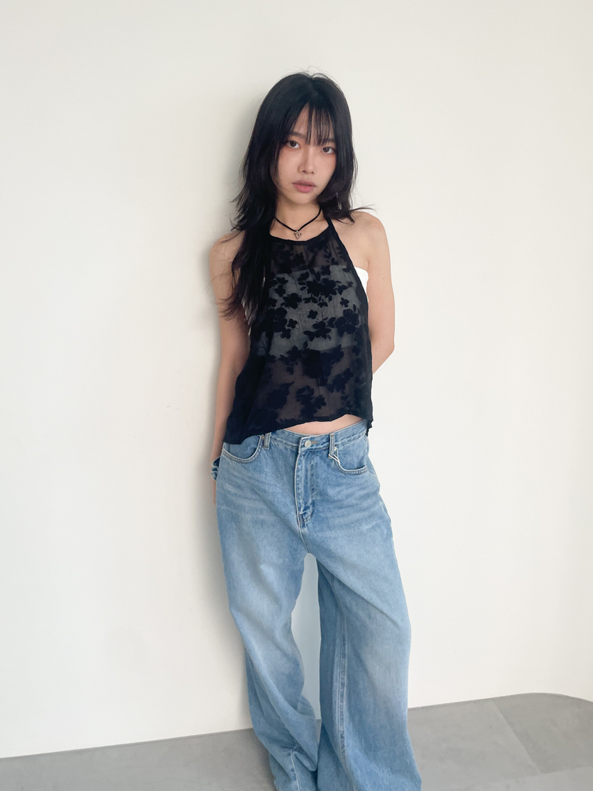 sheer summer floral tie-back halter cami