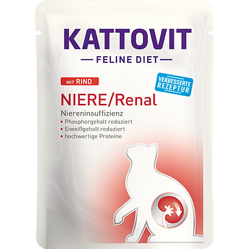Kattovit 康特維 – 貓用處方肉粒濕包 - (腎臟)牛肉 (紅) Renal Beef Pouch 85g (原盒24包優惠$518)