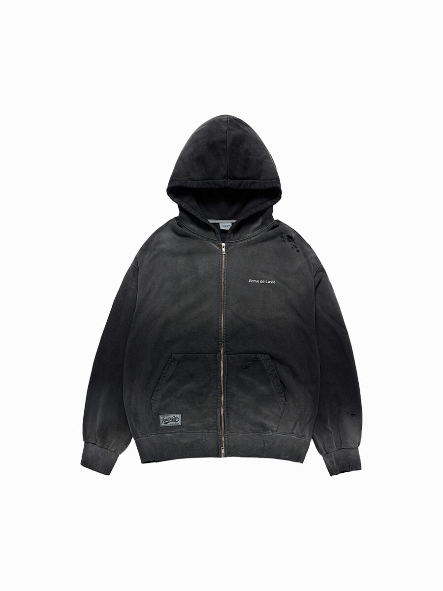 Q57 ADLV DISTRESSED HOODIE ZIP UP - CHARCOAL｜26SS-TP-ZP-LG-DHZ-