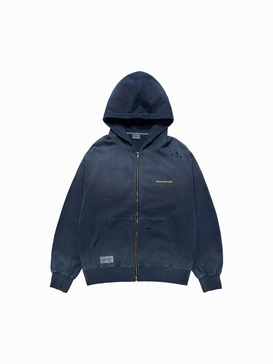 Q58 ADLV DISTRESSED HOODIE ZIP UP - LIGHT NAVY｜26SS-TP-ZP-LG-LNV