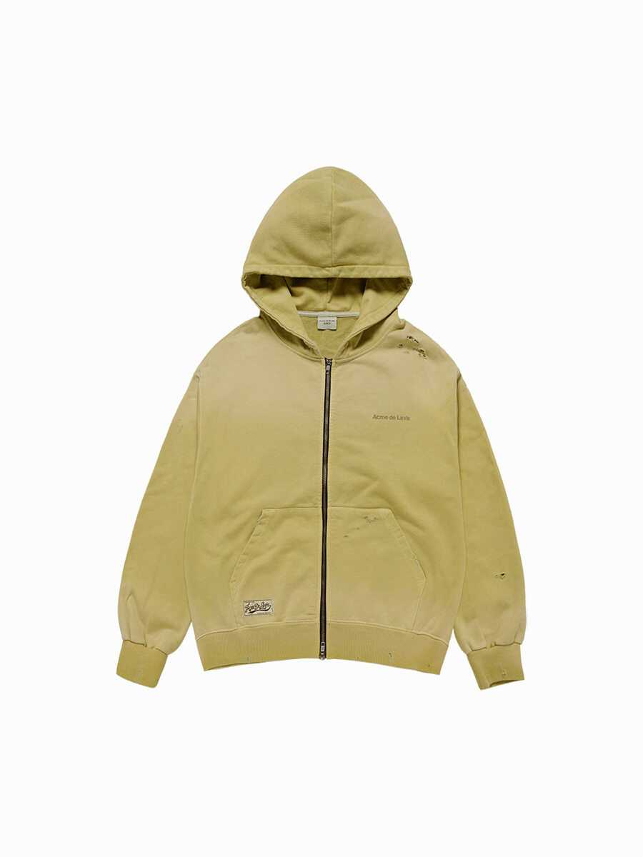 Q59 ADLV DISTRESSED HOODIE ZIP UP - LIGHT YELLOW｜26SS-TP-ZP-LG-