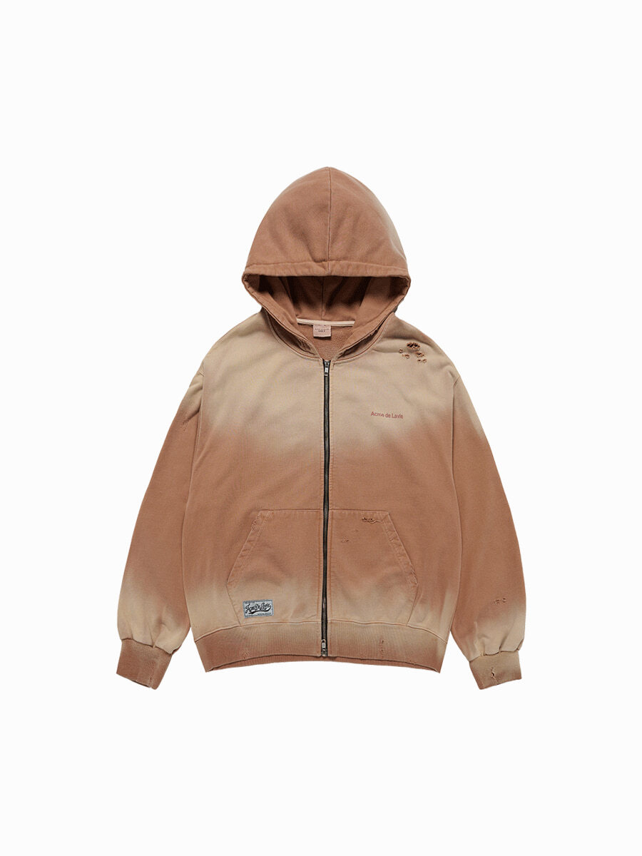 Q60 ADLV DISTRESSED HOODIE ZIP UP - LIGHT ORANGE｜26SS-TP-ZP-LG-