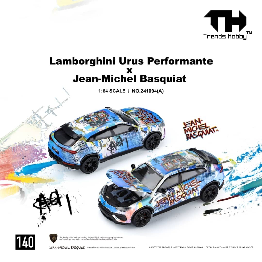 PO-$150 * TRENDS HOBBY * 1:64 LAMBORGHINI URUS PERFORMANTE X JEAN MICHEL BASQUIAT WHITE LIVERY