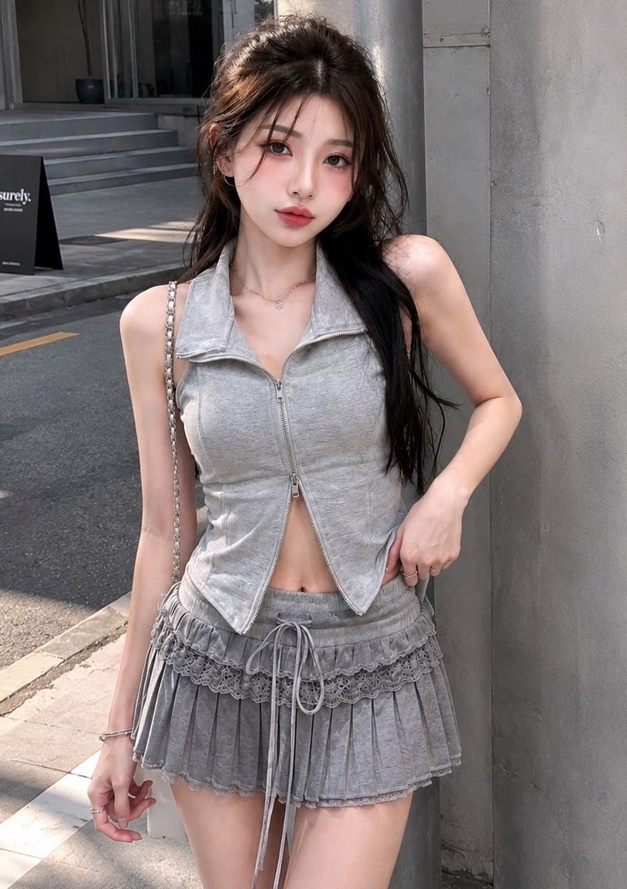 立領雙拉鍊短版棉背心