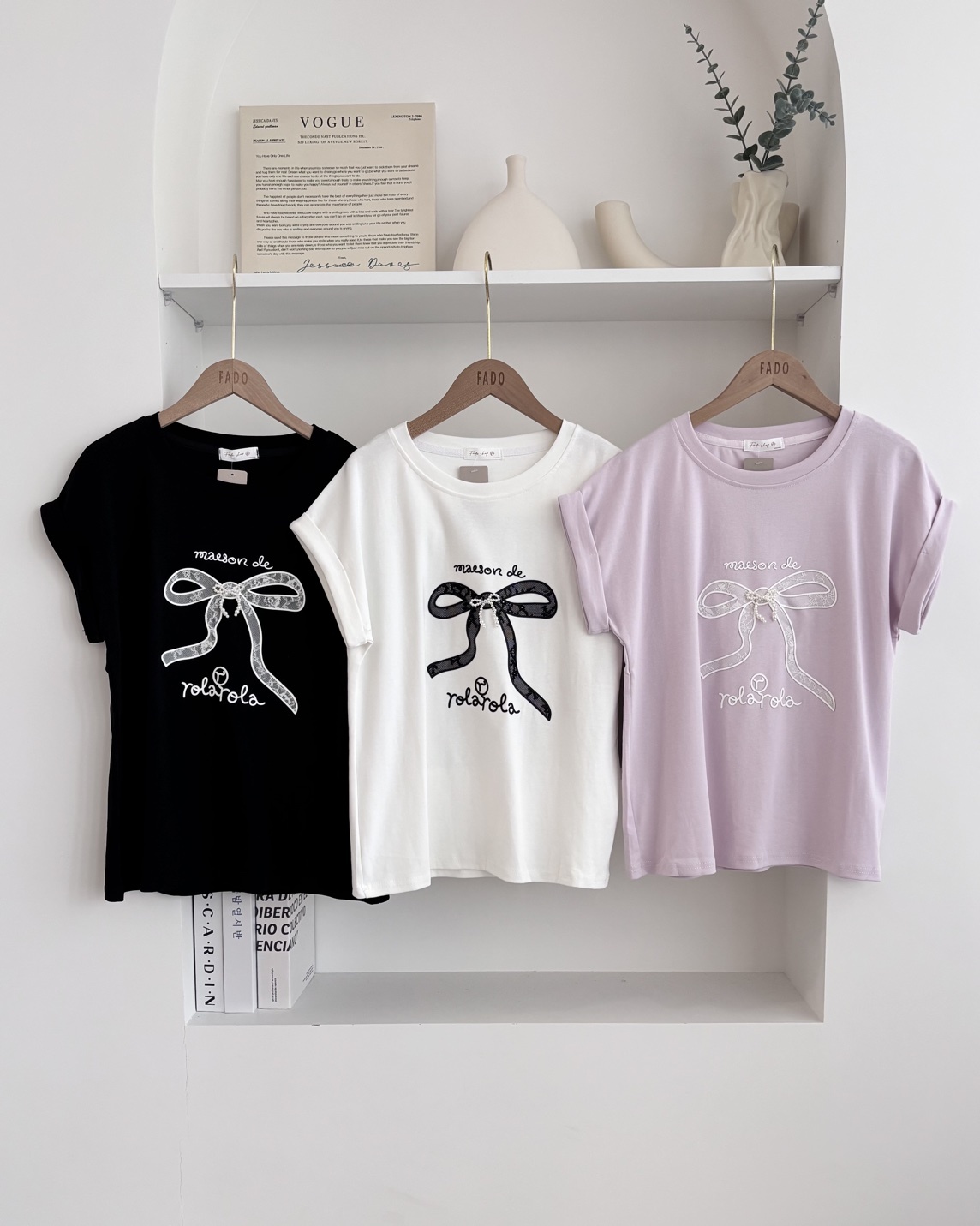 法朵Fado shop｜刺繡蝴蝶結反摺短T 0215164 三色
