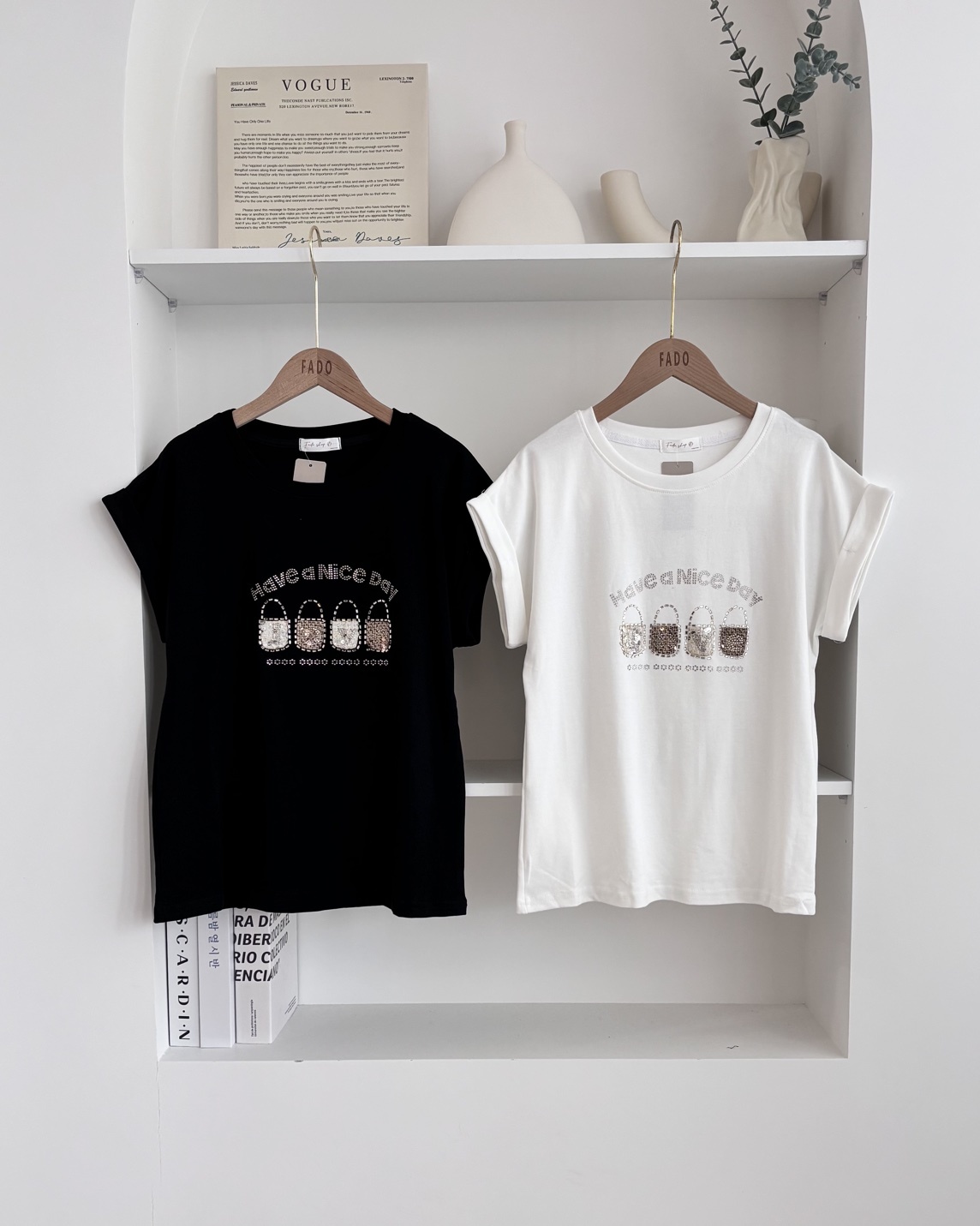 法朵Fado shop｜燙鑽亮片包包反摺短T 0215167 兩色