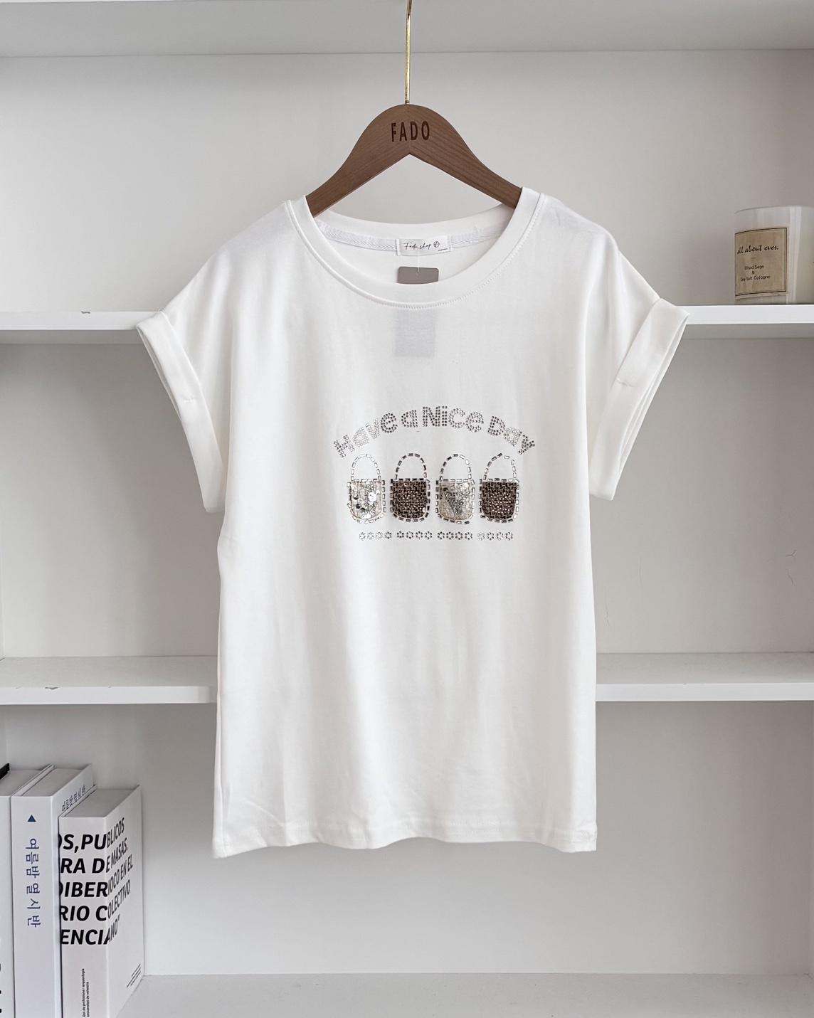 法朵Fado shop｜燙鑽亮片包包反摺短T 0215167 兩色