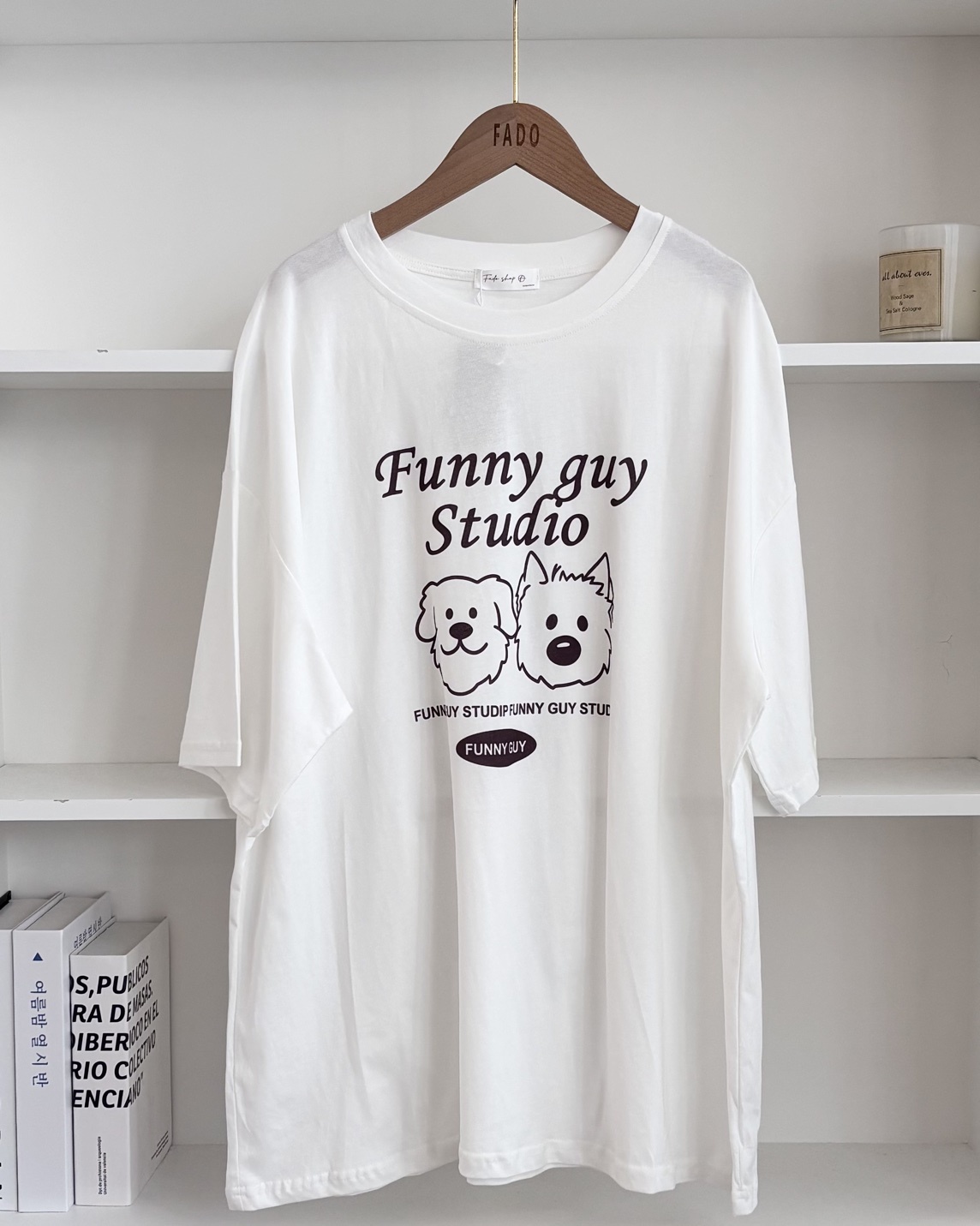 法朵Fado shop｜復古插畫小狗oversize短T 0215170 四色