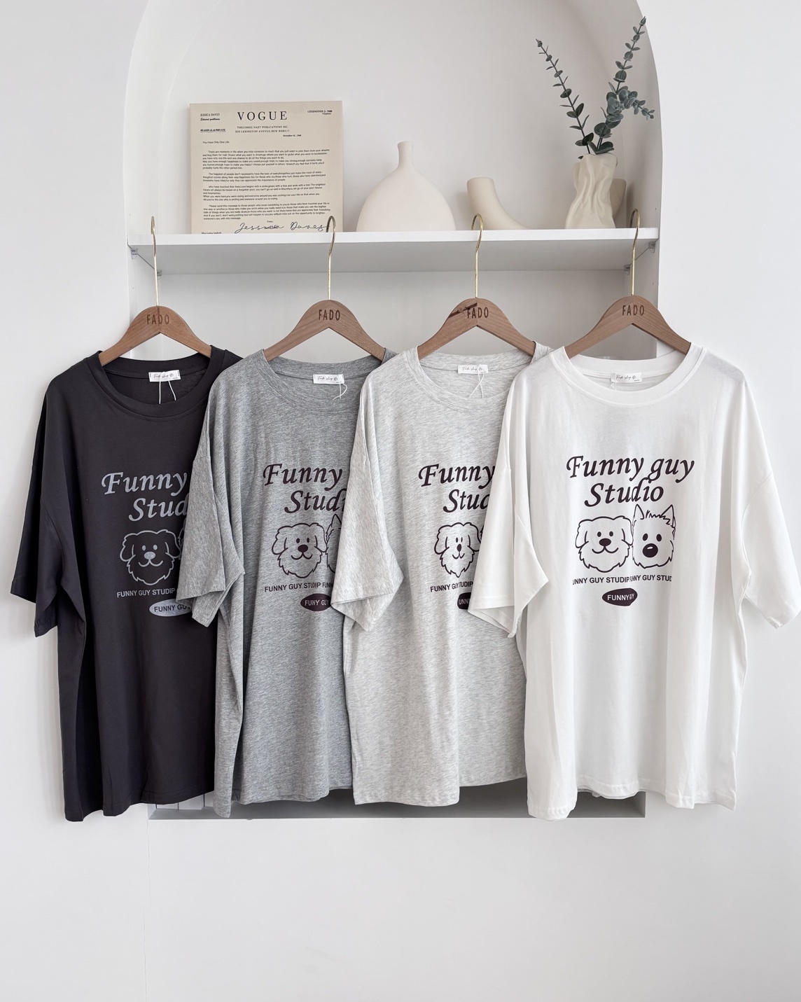 法朵Fado shop｜復古插畫小狗oversize短T 0215170 四色