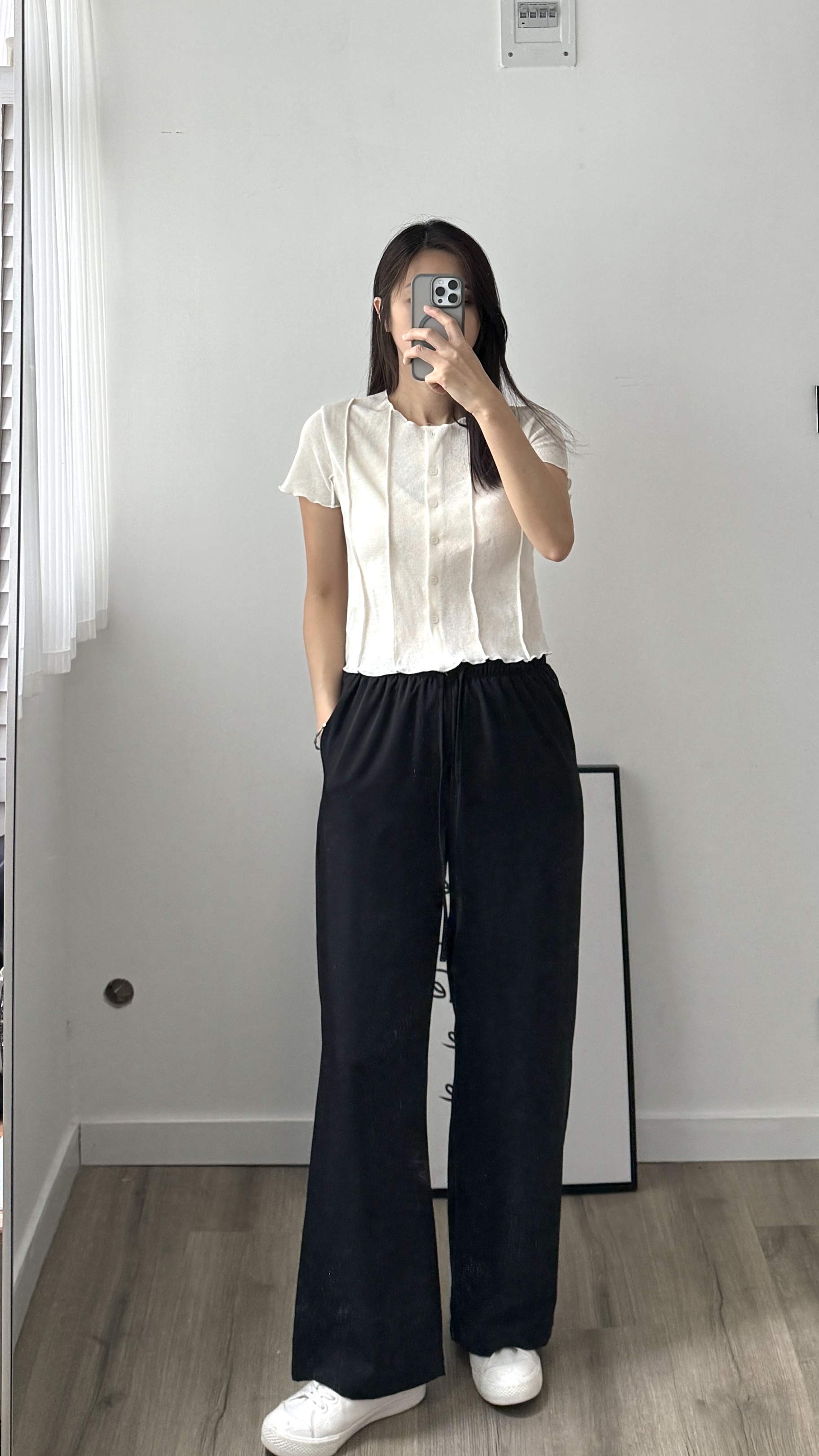 格紋摺線短版型top