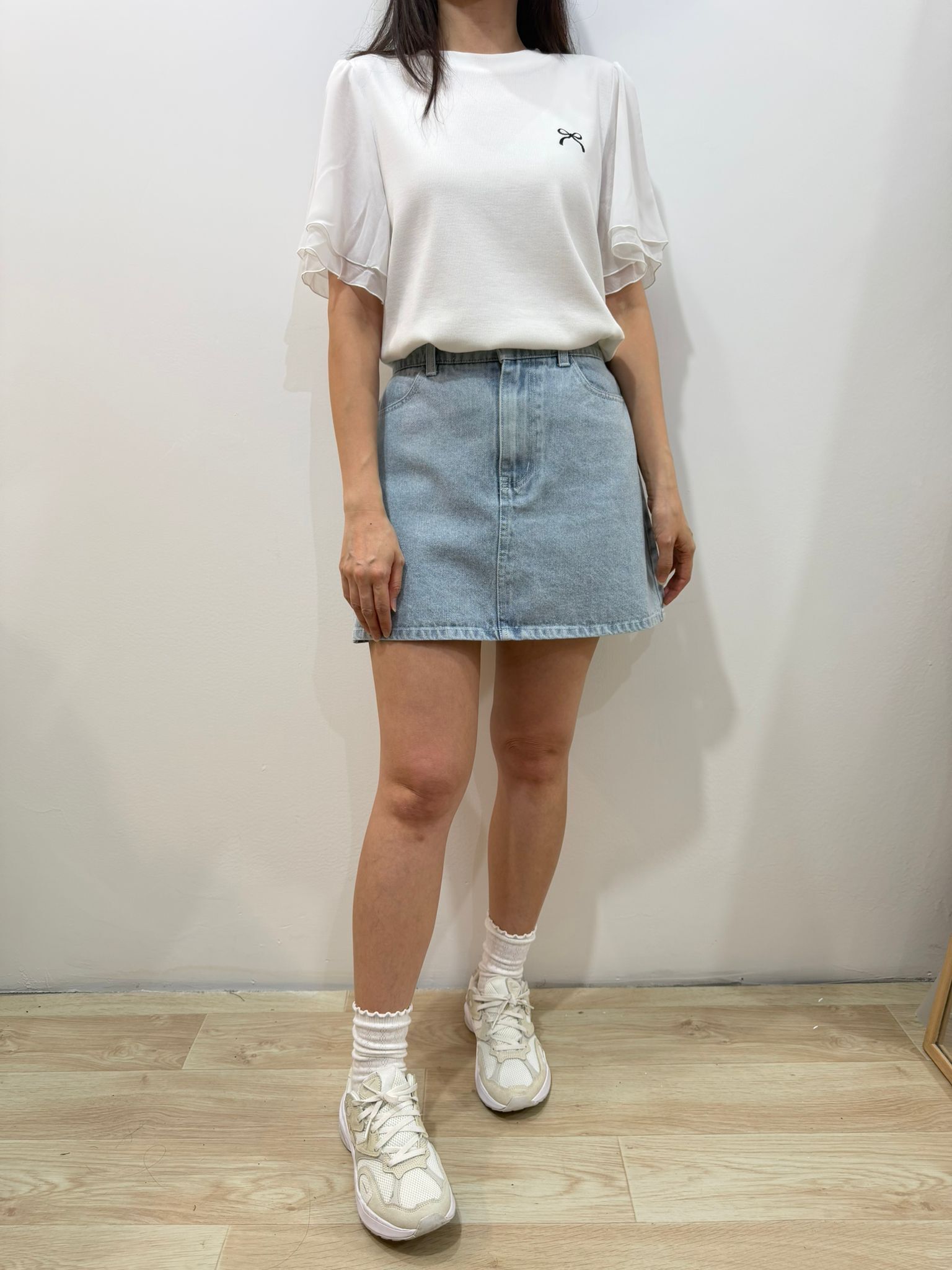 Hy 波浪袖胸口細蝴蝶結top