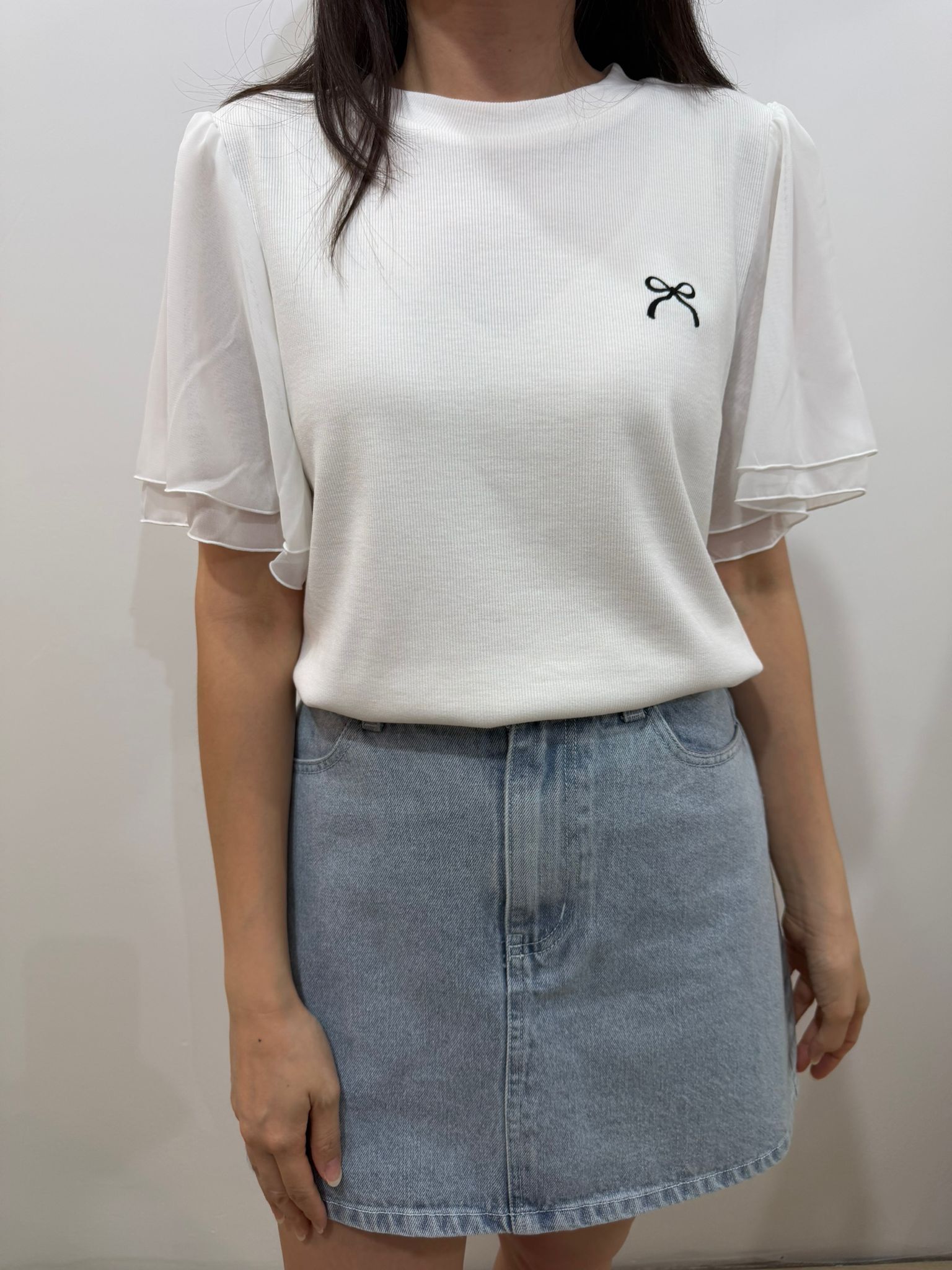 Hy 波浪袖胸口細蝴蝶結top
