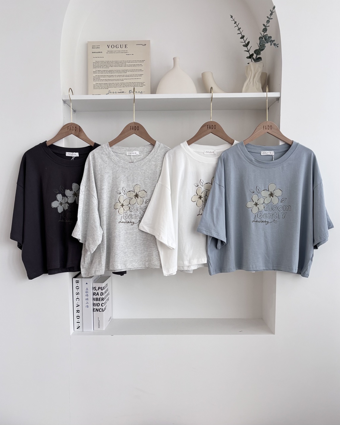 法朵Fado shop｜韓系手繪花卉落肩版短T 0215171 四色
