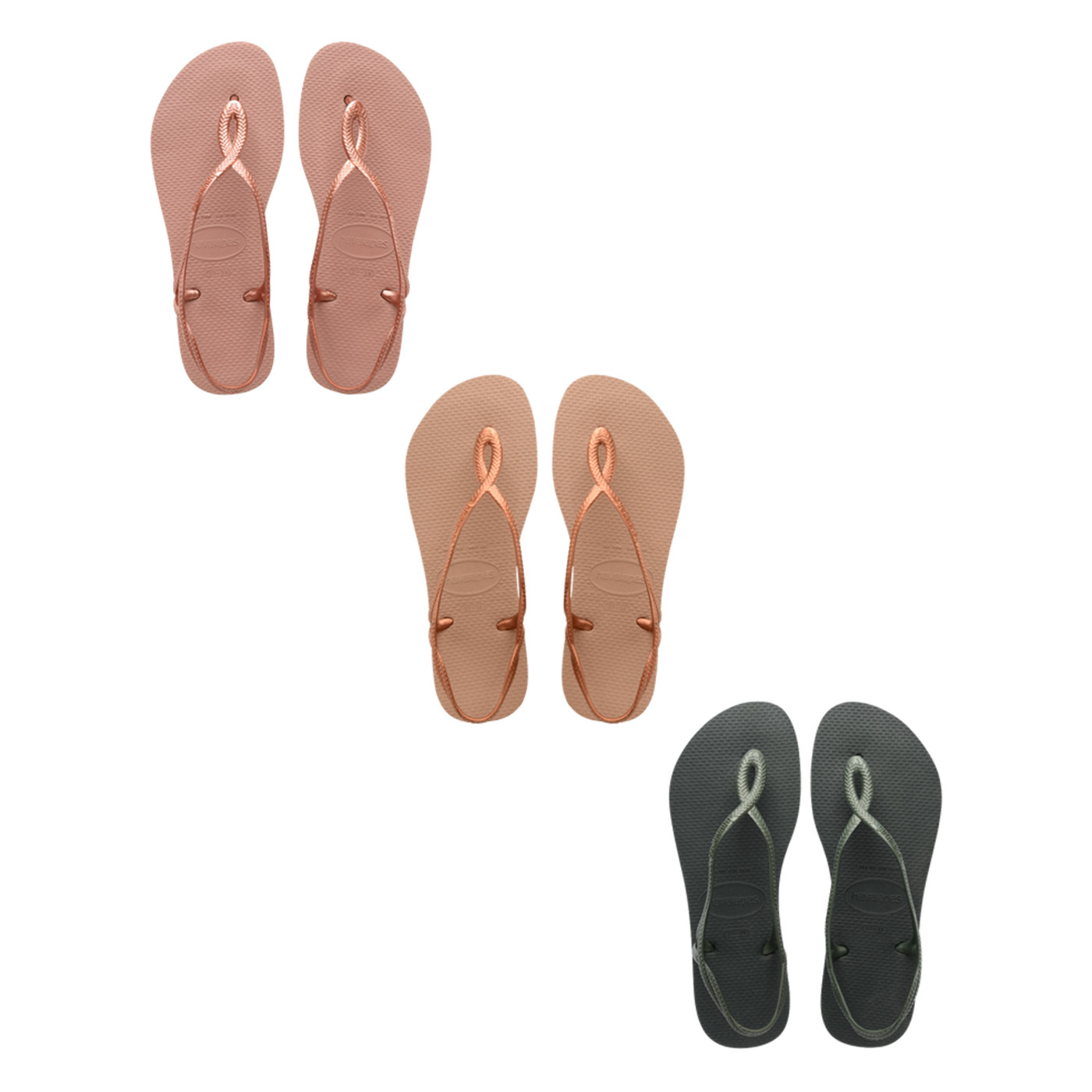哈瓦仕 HAVAIANAS LUNA 香檳粉 橄欖綠 焦糖金 巴西 防水 交叉 細帶 夾腳 拖鞋 涼鞋【4129697】